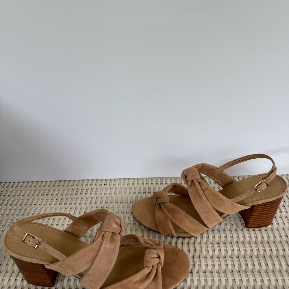 New Talbots Beatrice Knot Sandal 10M Light Toffee Tan Women's Heeled Suede Shoes - Picture 5 of 6